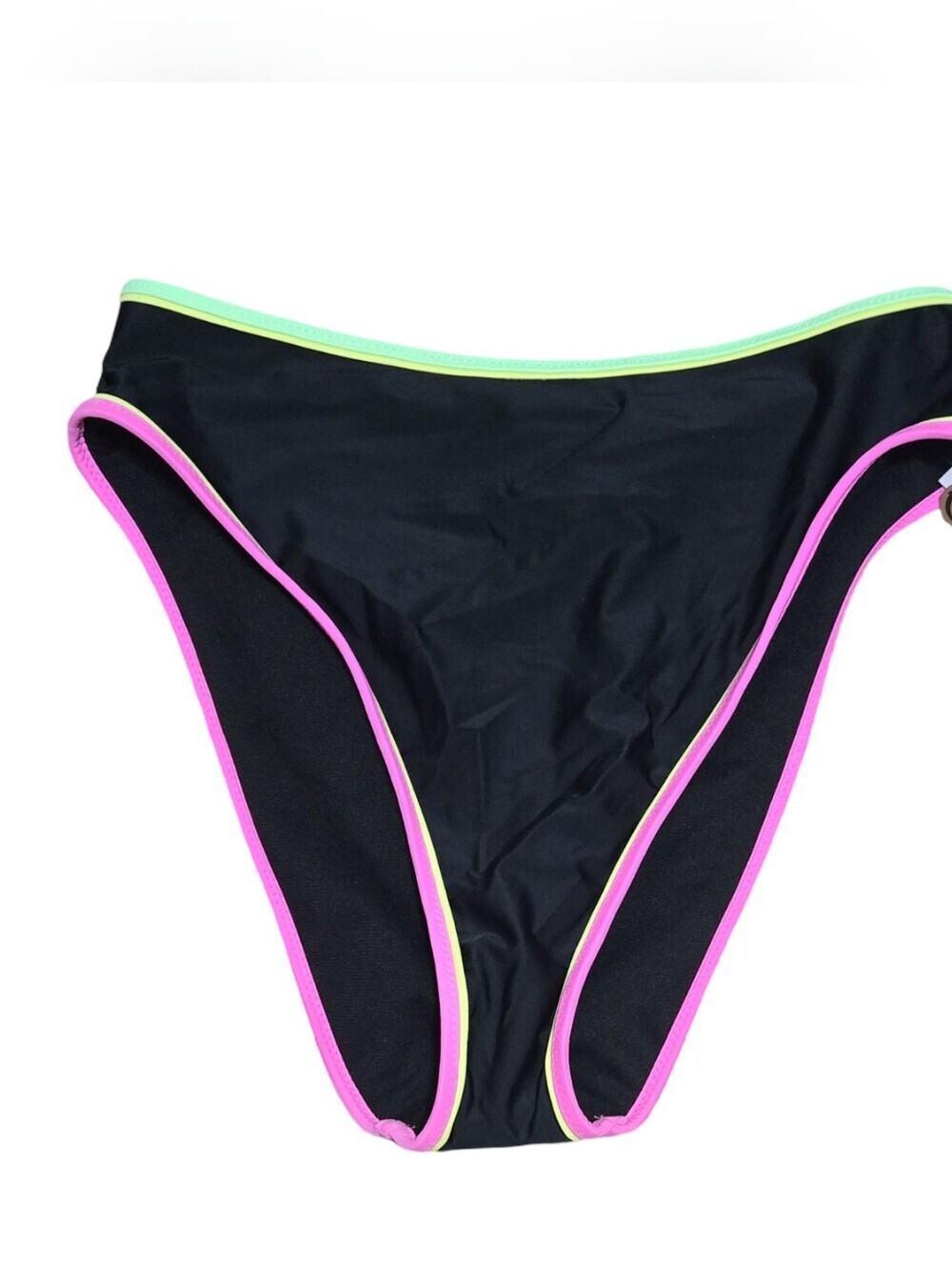 Hurley Black Bikini Bottom Neon Pink & Lime Trim Cheeky Beach Swim Resortwear